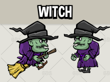 Animated witch 2d game asset