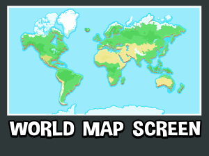 Cartoon style world map screen
