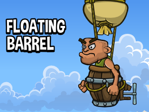 Floating barrel with enemy bomber game sprite