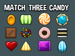 Match three candy game icons