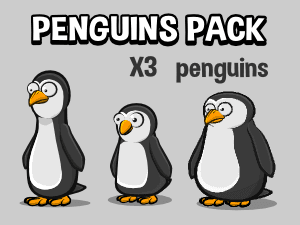 Three Animated penguin 2d game sprites