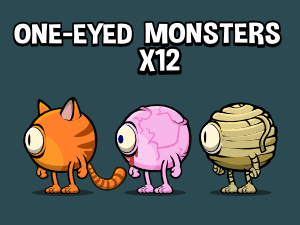 one eyed monster 2d game sprite collection